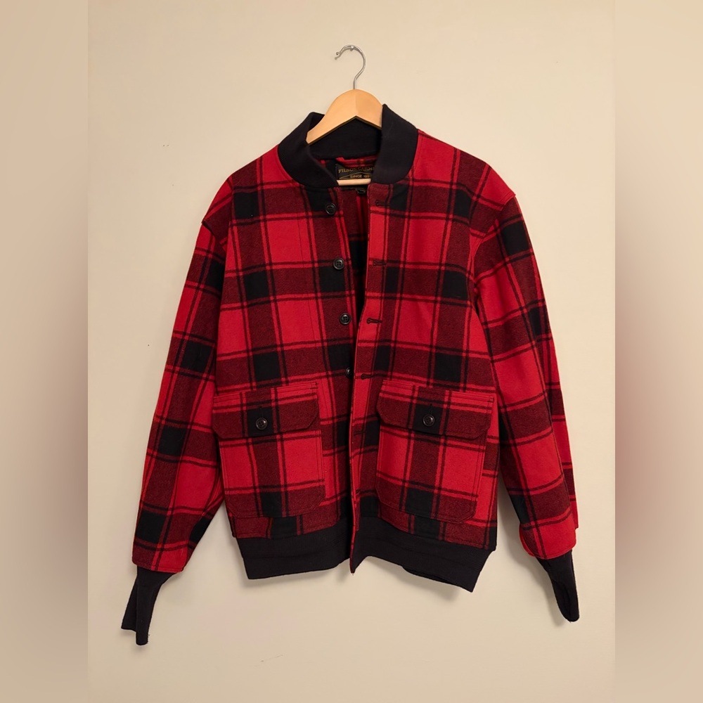 NWOT Filson Red and Black Plaid Bomber Jacket